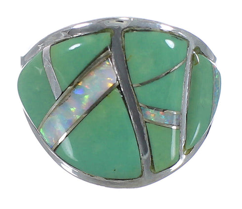 Southwest Opal And Turquoise Silver Ring Size 5-1/4 EX44712